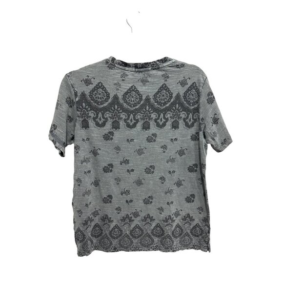 Lucky Brand Women's XS V-Neck Short Sleeve Floral Paisley Print Gray Top - Picture 5 of 6